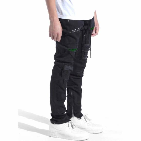 NEW LIFTED ANCHORS men's malibu patch denim jean in black/pine - Picture 2 of 3